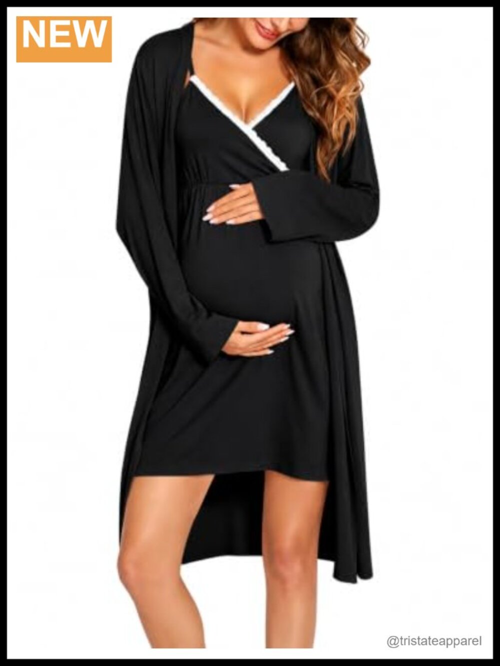 Maternity Nursing Nightgown & Robe Set Lace Trim Breastfeeding Sleepwear